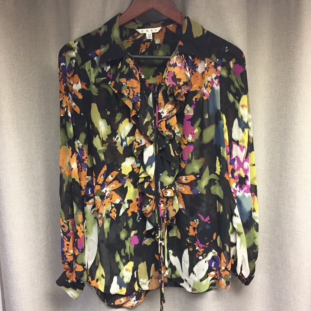 CAbi multi-color Cascade semi-sheer tie tunic